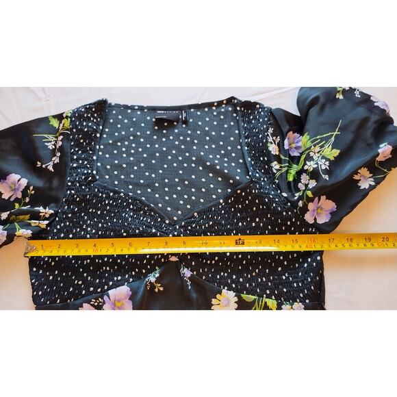 ASOS DESIGN mixed print ruched midi dress with puff sleeves Size 8 - Picture 10 of 15